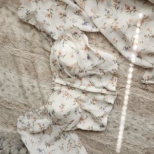 Floral Bustier Crop Poof Long Sleeves